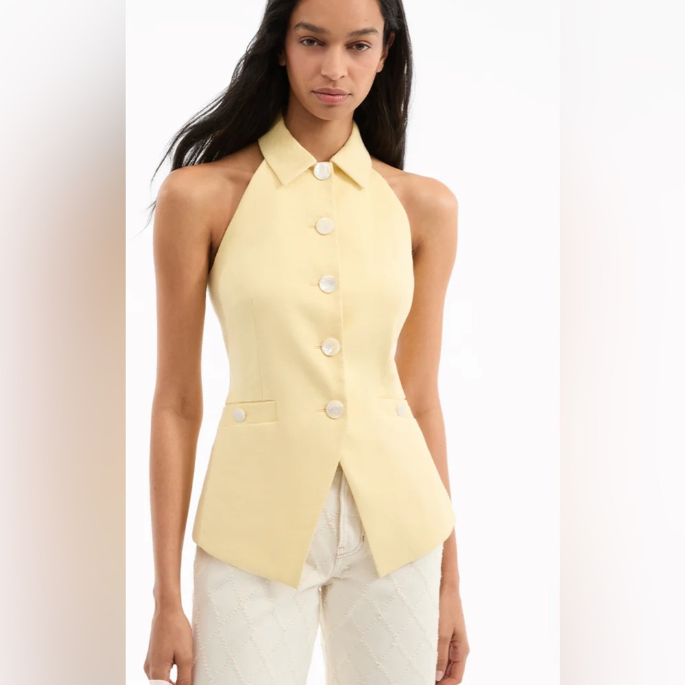 Orlinda Stretch-Linen Halter Neck Vest